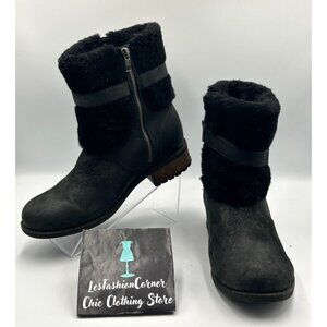 UGG Australia Women’s Black Shearling-Lined Leather Blayre II Boots Size 9 3251